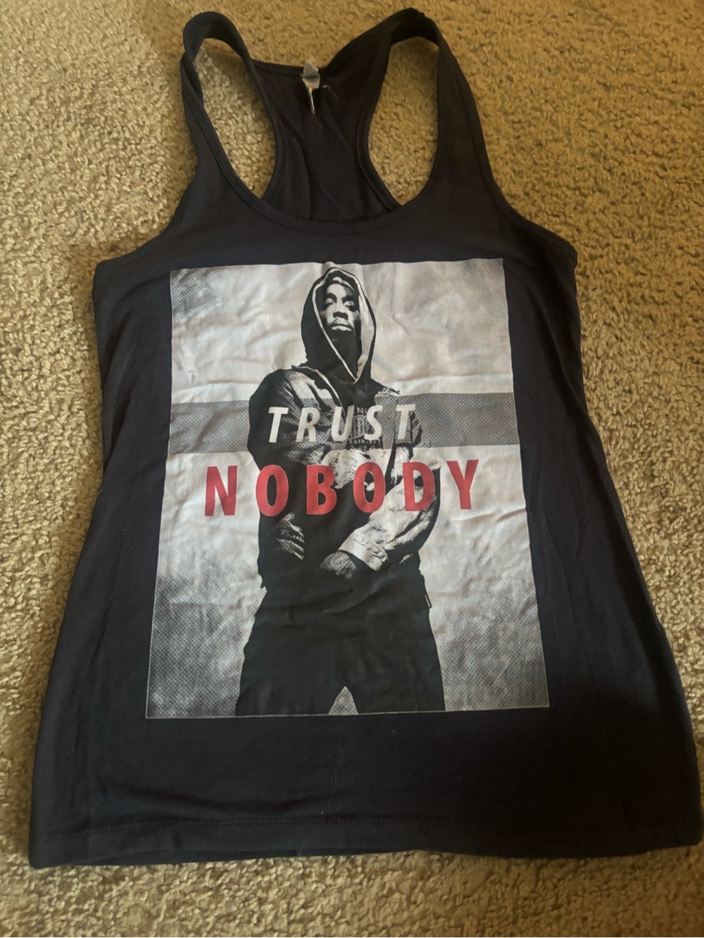 Next Level Apparel Black Racerback Tank with Red 'NOBODY' Graphic